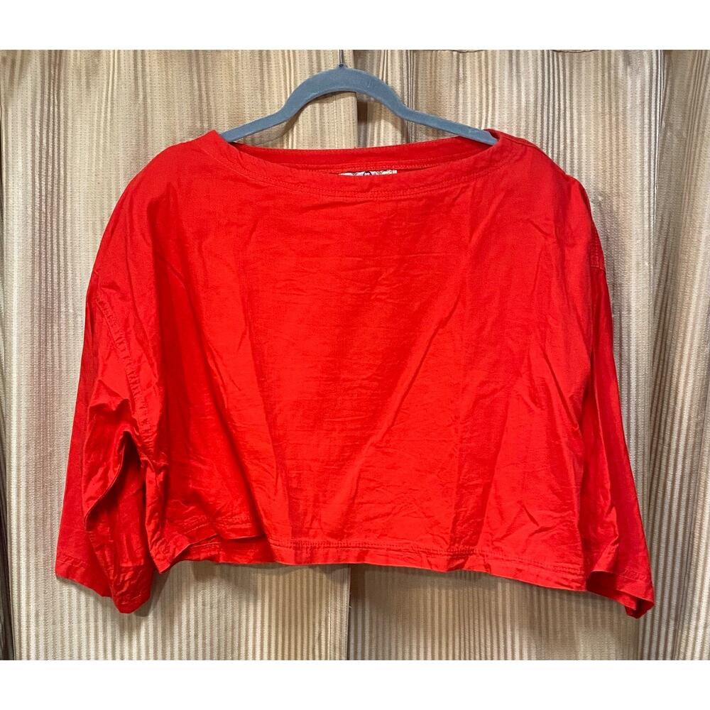 Bis Bis Gene Ewing California Wash Wrinkled Rich Cotton Crop Top- Red- Size L